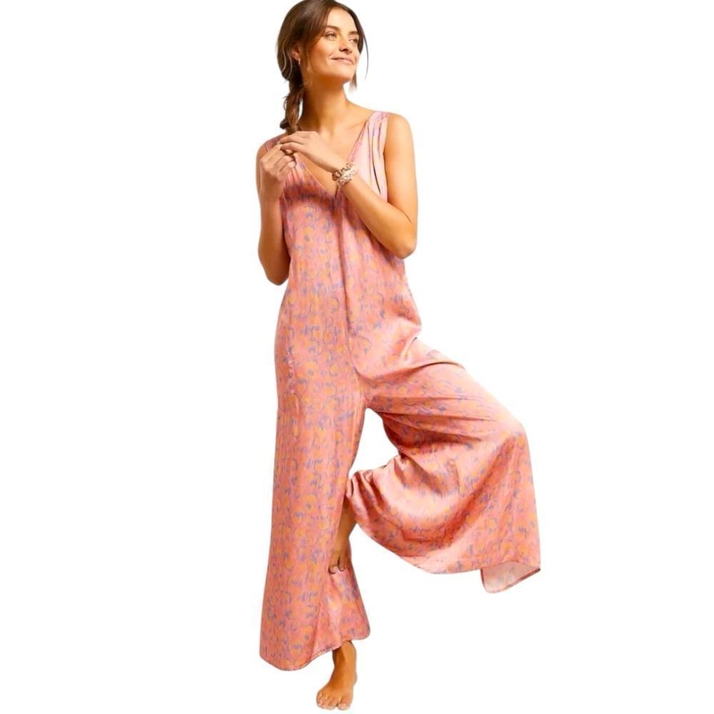 Anthropologie Women’s Juniper Pink Printed Wide-Leg Sleeveless Jumpsuit Size S
